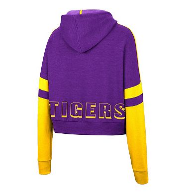 Women's Colosseum Purple LSU Tigers Throwback Stripe Arch Logo Cropped Pullover Hoodie