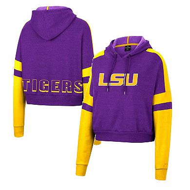 Women's Colosseum Purple LSU Tigers Throwback Stripe Arch Logo Cropped Pullover Hoodie