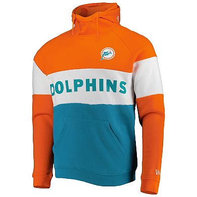 Men's New Era Aqua Miami Dolphins Colorblock Throwback Pullover Hoodie