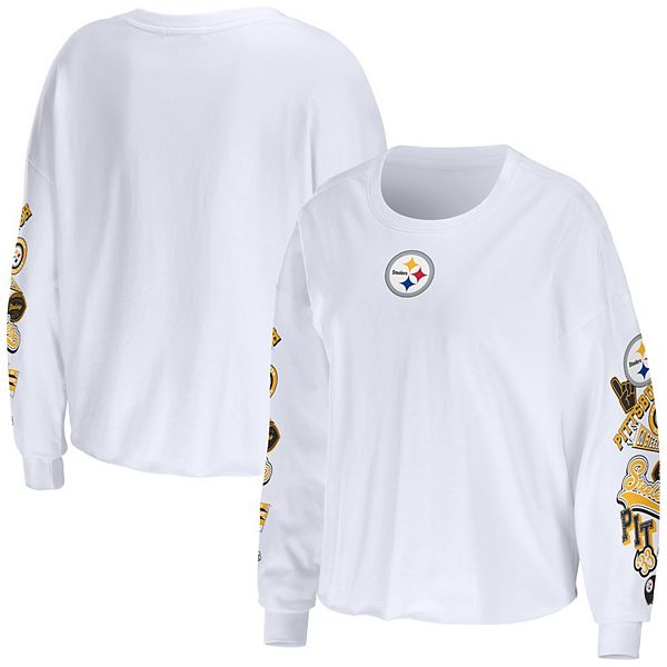 Pittsburgh Steelers WEAR by Erin Andrews Women's Domestic Cropped Long  Sleeve T-Shirt - White