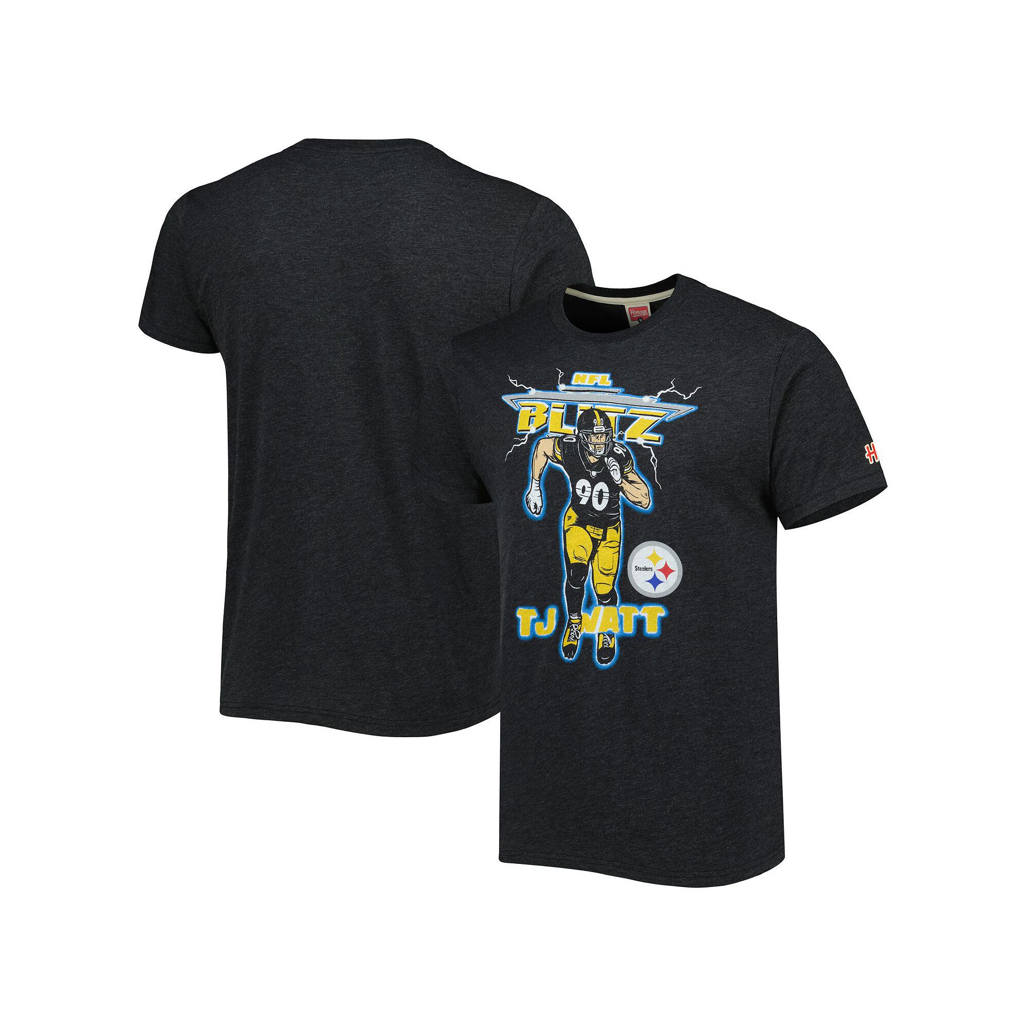 Mens Homage T.J. Watt Heathered Charcoal Pittsburgh Steelers NFL Blitz Pla