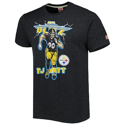 Men s Homage T.J. Watt Heathered Charcoal Pittsburgh Steelers NFL Blitz Player Tri Blend T Shirt