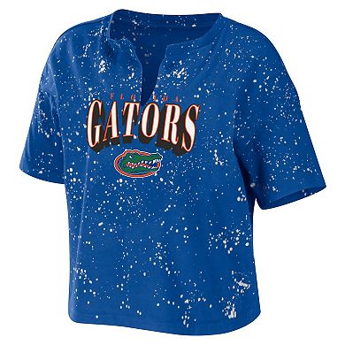 Women's WEAR by Erin Andrews Royal Florida Gators Bleach Wash Splatter Notch Neck T-Shirt