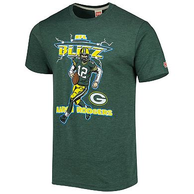 Men's Homage Aaron Rodgers Heathered Green Green Bay Packers NFL Blitz Player Tri-Blend T-Shirt