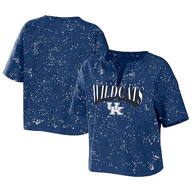 Women's WEAR by Erin Andrews Royal Kentucky Wildcats Bleach Wash Splatter Notch Neck T-Shirt