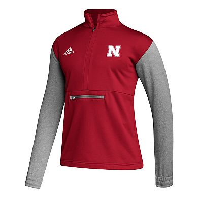 Men's adidas Scarlet/Heathered Gray Nebraska Huskers Team AEROREADY Half-Zip Top