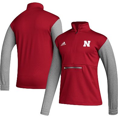 Men's adidas Scarlet/Heathered Gray Nebraska Huskers Team AEROREADY Half-Zip Top