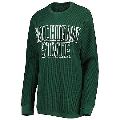 Women's Pressbox Green Michigan State Spartans Surf Plus Size Southlawn Waffle-Knit Thermal Tri-Blend Long Sleeve T-Shirt