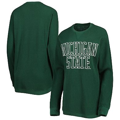 Women's Pressbox Green Michigan State Spartans Surf Plus Size Southlawn Waffle-Knit Thermal Tri-Blend Long Sleeve T-Shirt