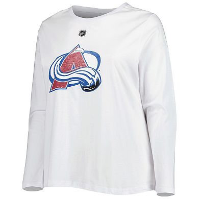 Women's Profile Cale Makar White Colorado Avalanche Plus Size Name & Number Long Sleeve T-Shirt