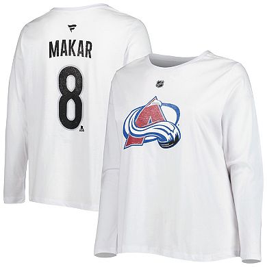 Women's Profile Cale Makar White Colorado Avalanche Plus Size Name & Number Long Sleeve T-Shirt