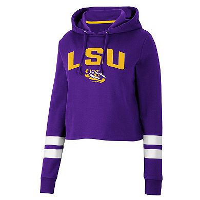 Women's Colosseum Purple LSU Tigers Throwback Stripe Cropped Pullover Hoodie