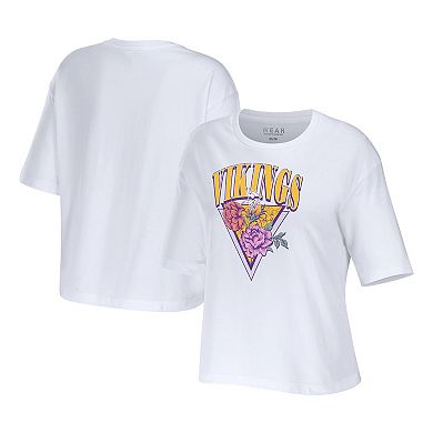 Women's WEAR by Erin Andrews White Minnesota Vikings Boxy Floral Cropped T-Shirt