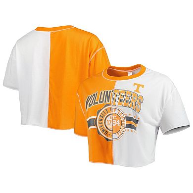 Women's ZooZatz Orange/White Tennessee Volunteers Colorblock Cropped T-Shirt