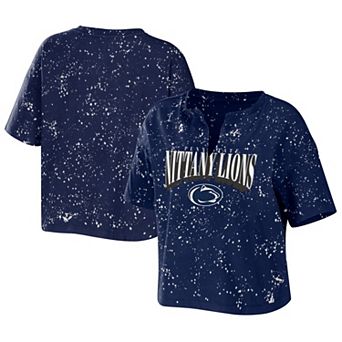 Women's WEAR by Erin Andrews Gray Penn State Nittany Lions Bleach Wash Splatter Notch Neck T-Shirt