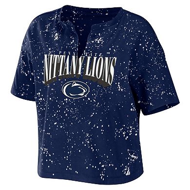 Women's WEAR by Erin Andrews Gray Penn State Nittany Lions Bleach Wash Splatter Notch Neck T-Shirt