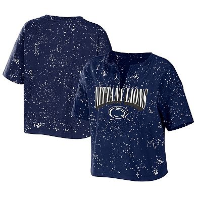 Women's WEAR by Erin Andrews Gray Penn State Nittany Lions Bleach Wash Splatter Notch Neck T-Shirt