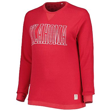 Women's Pressbox Crimson Oklahoma Sooners Surf Plus Size Southlawn Waffle-Knit Thermal Tri-Blend Long Sleeve T-Shirt