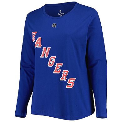 Women's Profile Mika Zibanejad Blue New York Rangers Plus Size Name & Number Long Sleeve T-Shirt