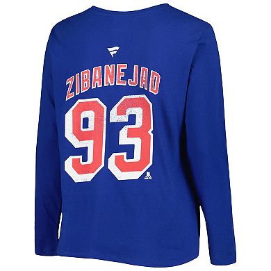Women's Mika Zibanejad Blue New York Rangers Plus Size Name and Number Long Sleeve T-Shirt