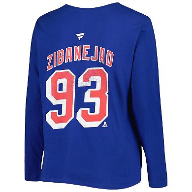 Women's Profile Mika Zibanejad Blue New York Rangers Plus Size Name & Number Long Sleeve T-Shirt