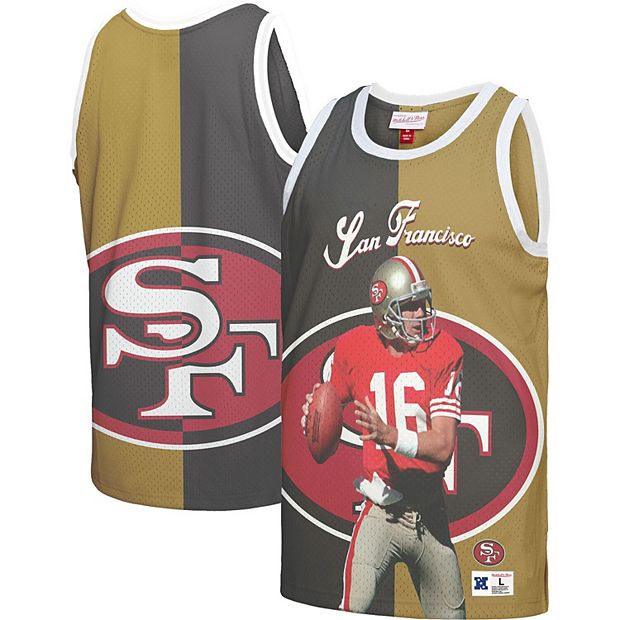 Men's Mitchell & Ness Joe Montana Black/Gold San Francisco 49ers Retired  Player Graphic Tank Top