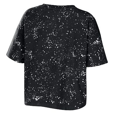 Women's WEAR by Erin Andrews Black Purdue Boilermakers Bleach Wash Splatter Notch Neck T-Shirt