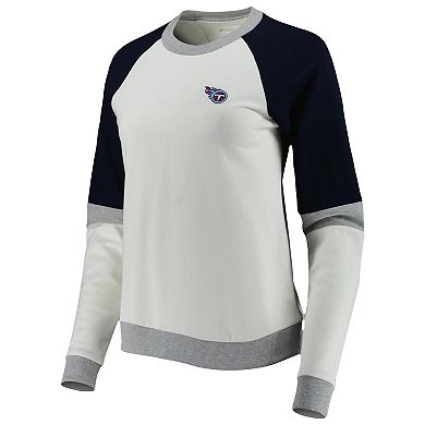 Women's Antigua Cream/Navy Tennessee Titans Avenue Raglan Pullover Sweatshirt