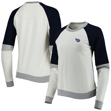 Women's Antigua Cream/Navy Tennessee Titans Avenue Raglan Pullover Sweatshirt