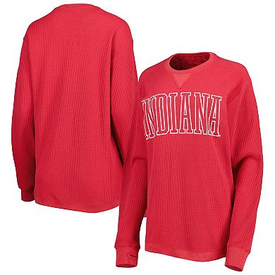 Women's Pressbox Crimson Indiana Hoosiers Surf Plus Size Southlawn Waffle-Knit Thermal Tri-Blend Long Sleeve T-Shirt