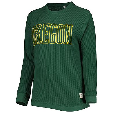 Women's Pressbox Green Oregon Ducks Surf Plus Size Southlawn Waffle-Knit Thermal Tri-Blend Long Sleeve T-Shirt