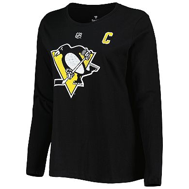 Women's Sidney Crosby Black Pittsburgh Penguins Plus Size Name and Number Long Sleeve T-Shirt