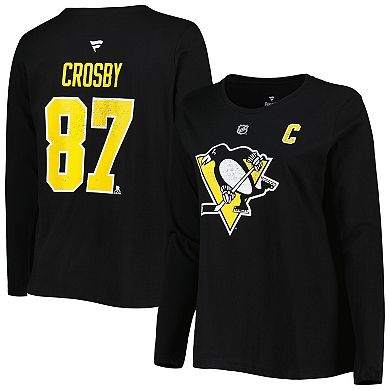 Women's Sidney Crosby Black Pittsburgh Penguins Plus Size Name and Number Long Sleeve T-Shirt