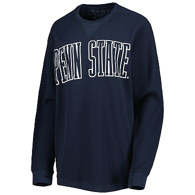 Women's Pressbox Navy Penn State Nittany Lions Surf Plus Size Southlawn Waffle-Knit Thermal Tri-Blend Long Sleeve T-Shirt