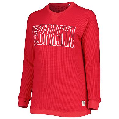 Women's Pressbox Scarlet Nebraska Huskers Surf Plus Size Southlawn Waffle-Knit Thermal Tri-Blend Long Sleeve T-Shirt