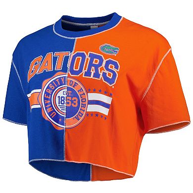Women's ZooZatz Royal/Orange Florida Gators Colorblock Cropped T-Shirt