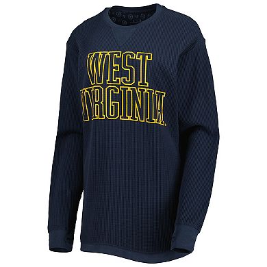 Women's Pressbox Navy West Virginia Mountaineers Surf Plus Size Southlawn Waffle-Knit Thermal Tri-Blend Long Sleeve T-Shirt