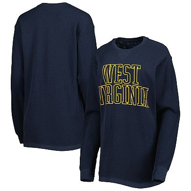 Women's Pressbox Navy West Virginia Mountaineers Surf Plus Size Southlawn Waffle-Knit Thermal Tri-Blend Long Sleeve T-Shirt