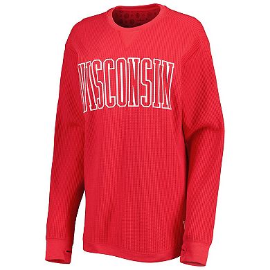 Women's Pressbox Red Wisconsin Badgers Surf Plus Size Southlawn Waffle-Knit Thermal Tri-Blend Long Sleeve T-Shirt