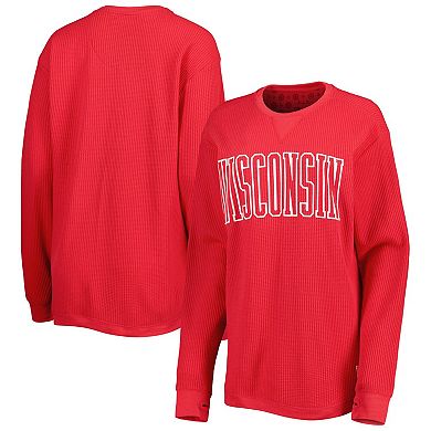 Women's Pressbox Red Wisconsin Badgers Surf Plus Size Southlawn Waffle-Knit Thermal Tri-Blend Long Sleeve T-Shirt