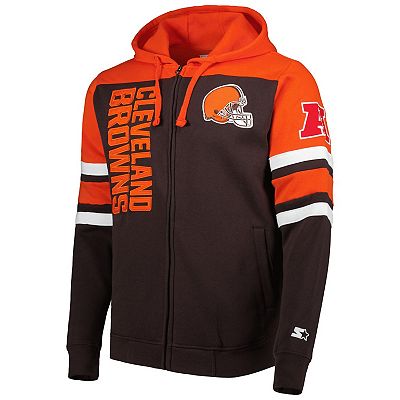 Men s Starter Brown Cleveland Browns Extreme Full Zip Hoodie Jacket