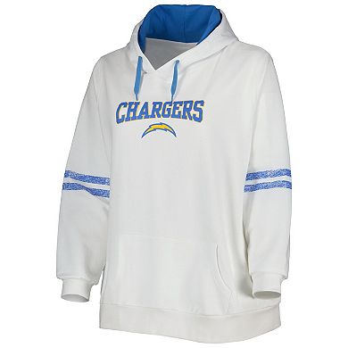 Women's Justin Herbert White/Powder Blue Los Angeles Chargers Plus Size Name & Number Pullover Hoodie