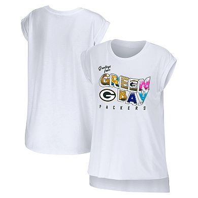 Women's WEAR by Erin Andrews White Green Bay Packers Greetings From Muscle T-Shirt