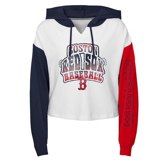 Girls Youth White Boston Red Sox Color Run Cropped Hooded Sweatshirt