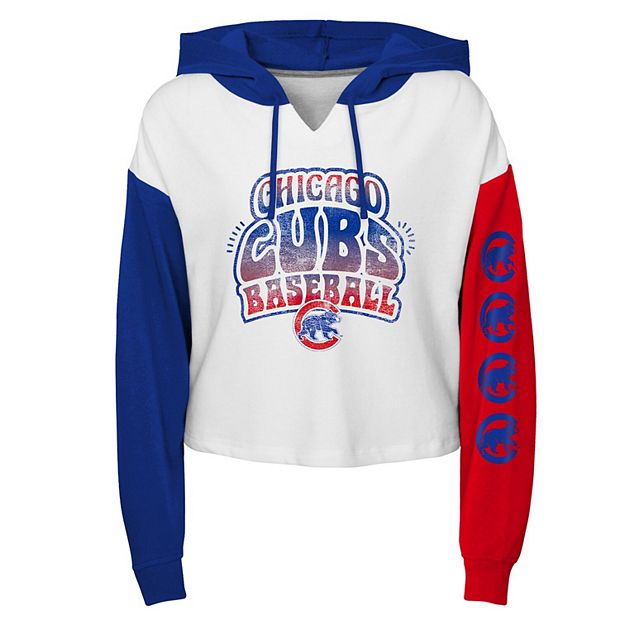 Girls Youth White Chicago Cubs Color Run Cropped Hooded Sweatshirt
