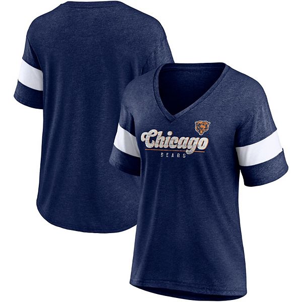Women's Fanatics Branded Heathered Navy Chicago Bears Give It All  Half-Sleeve V-Neck T-Shirt