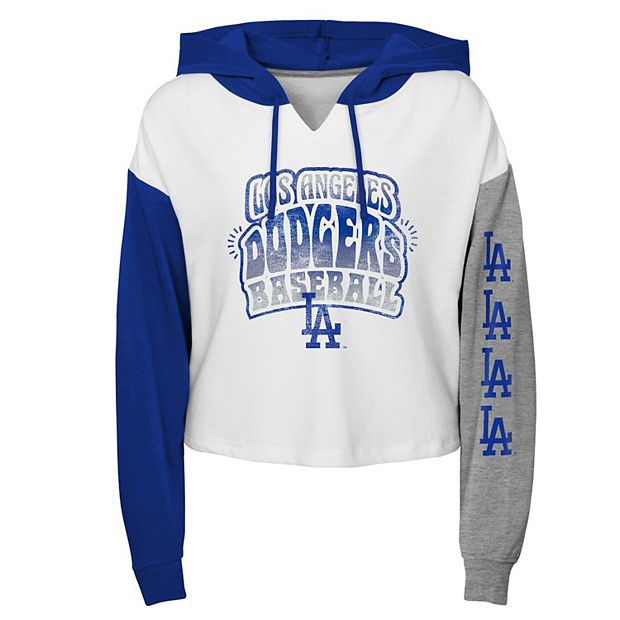 Girls Youth White Los Angeles Dodgers Color Run Cropped Hooded