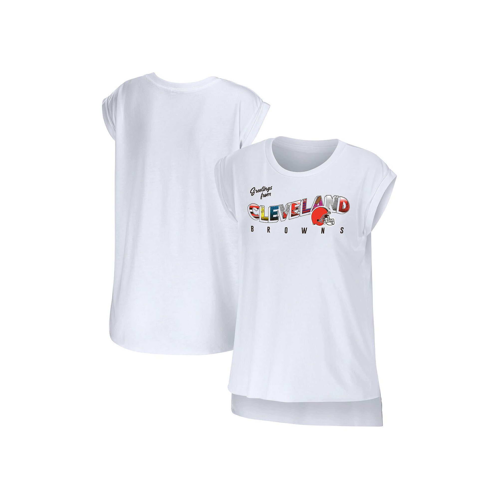 Womens WEAR by Erin Andrews White Cleveland Browns Greetings From Muscle T