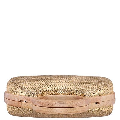 N by Nina Wooden Framed Metallic Straw Clutch Bag