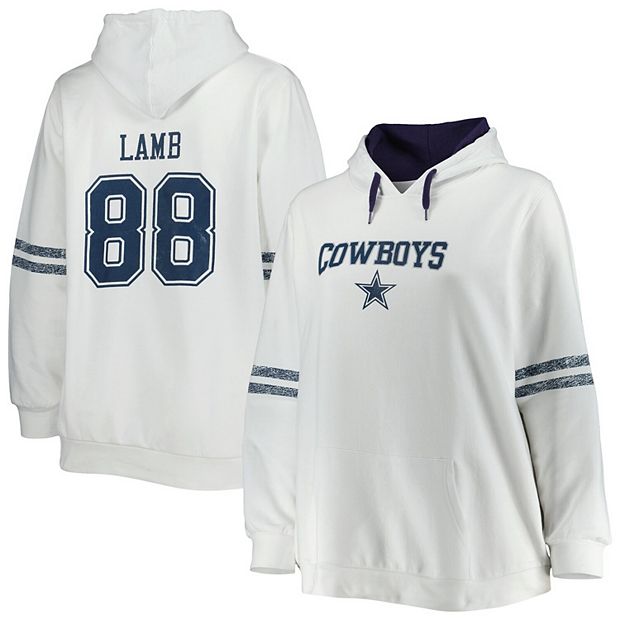 Women's CeeDee Lamb White/Navy Dallas Cowboys Plus Size Name & Number  Pullover Hoodie